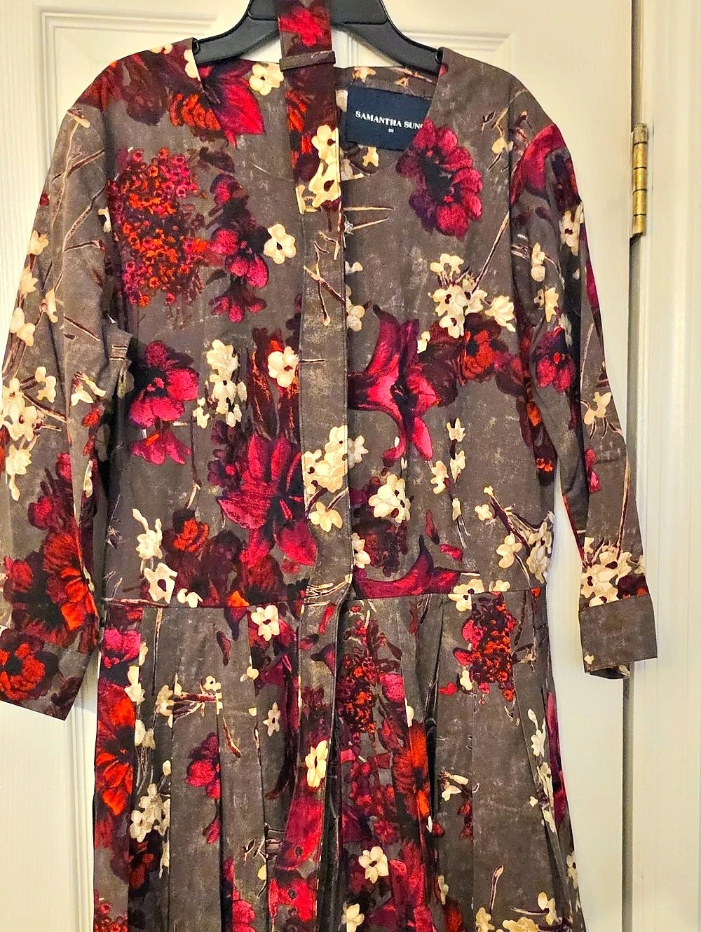 Samantha Sung Floral Midi Dress Brown & Red Size 10 Like New